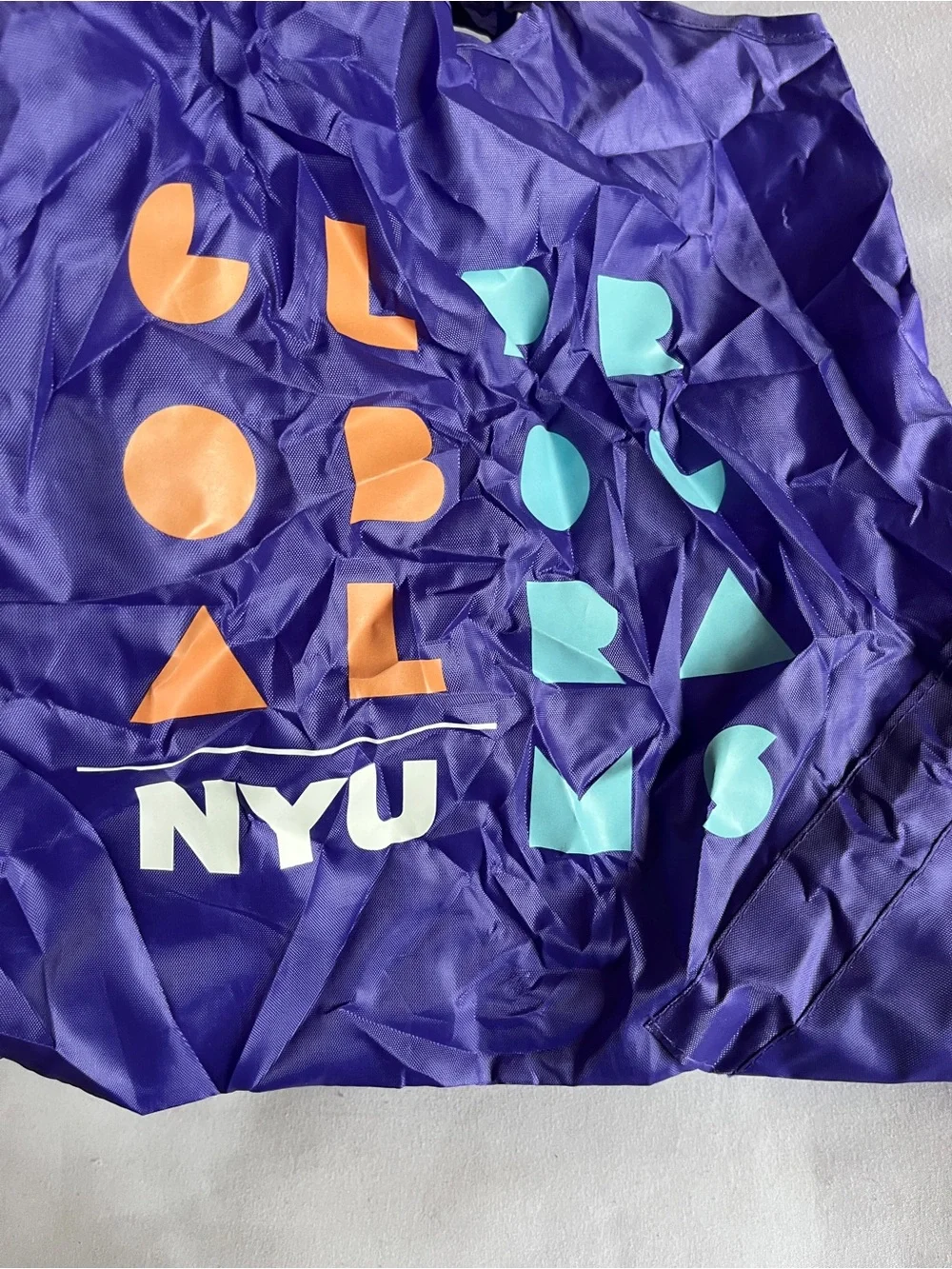NYU Purple Nylon Packable Reusable Shopping Tote Bag Drawstring Pouch Blue 12x12
